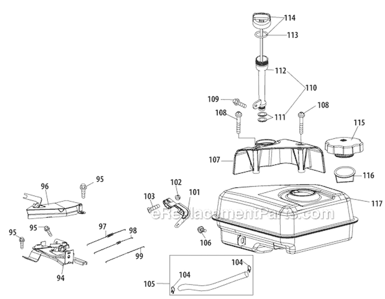 Fuel Tank and Mounting Diagram and Parts List for 31AS63EE700 2012 Yard Machines Snow Blower